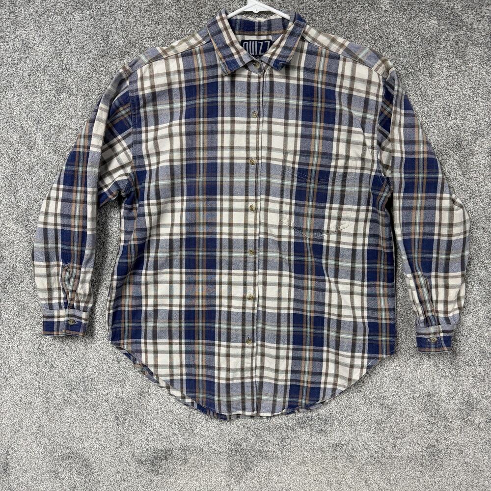 Vintage 90s Y2K Quizz Shirt M Plaid Grunge Workwear Rugged Skater Indie Hipster